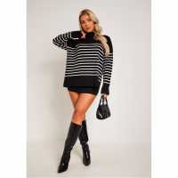 Missy Empire Harriet Black & White High Neck Oversized Long Sleeve Jumper Черно/Бяло Дамски пуловери и жилетки