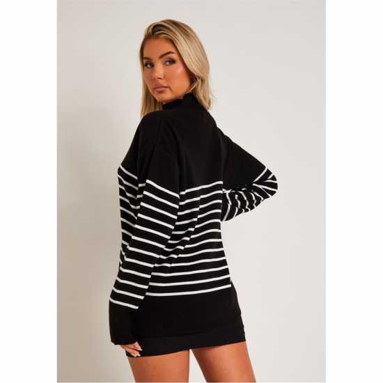 Missy Empire Harriet Black & White High Neck Oversized Long Sleeve Jumper Черно/Бяло Дамски пуловери и жилетки