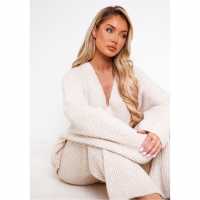 Плетена Жилетка Missy Empire Chantelle Grey Chunky Knit Cardigan & Trouser Set Beige Дамски пуловери и жилетки