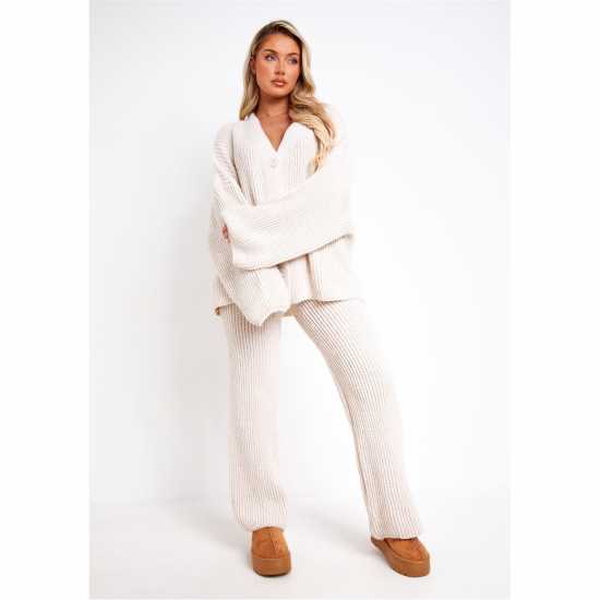 Плетена Жилетка Missy Empire Chantelle Grey Chunky Knit Cardigan & Trouser Set Beige Дамски пуловери и жилетки