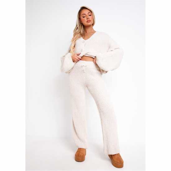 Плетена Жилетка Missy Empire Chantelle Grey Chunky Knit Cardigan & Trouser Set Beige Дамски пуловери и жилетки