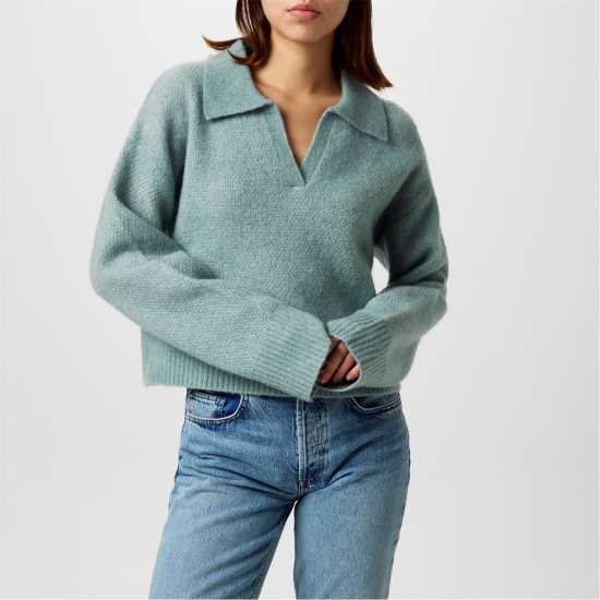 Jack Wills Knit Polo Jumper Ld44 Ледено зелено 