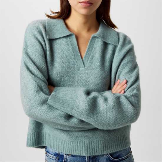 Jack Wills Knit Polo Jumper Ld44 Ледено зелено 