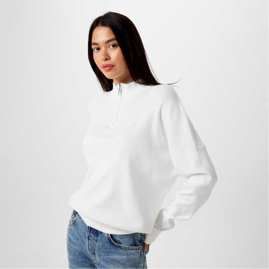 Плетен Пуловер Jack Wills Quarter Zip Knit Jumper Винтажно бяло Дамски пуловери и жилетки