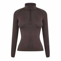 Dhb Women's Merino Long Sleeve Zip Neck Base Layer Шоколадово кафяво Облекло за колоездене