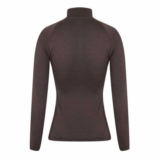 Dhb Women's Merino Long Sleeve Zip Neck Base Layer Шоколадово кафяво Облекло за колоездене