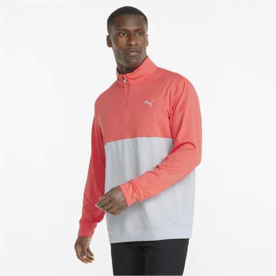 Puma Мъжки Полар С Цип Gamer Colorblock Quarter Zip Fleece Mens Корал/Сив Мъжки полар