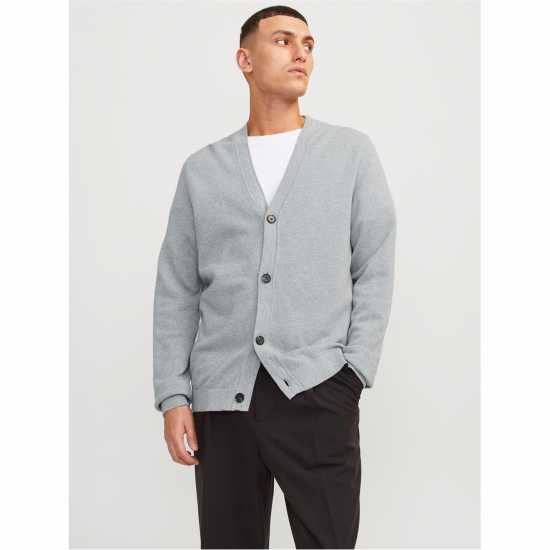 Плетена Жилетка Jack And Jones Knitted Cardigan Mens Светло сиво мел Мъжки пуловери и жилетки