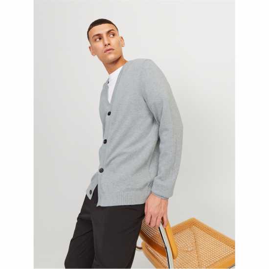 Плетена Жилетка Jack And Jones Knitted Cardigan Mens Светло сиво мел Мъжки пуловери и жилетки