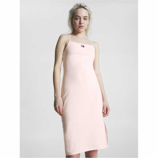 Средна Рокля Tommy Jeans Tie Back Midi Dress Слабо розово Dresses Under 60