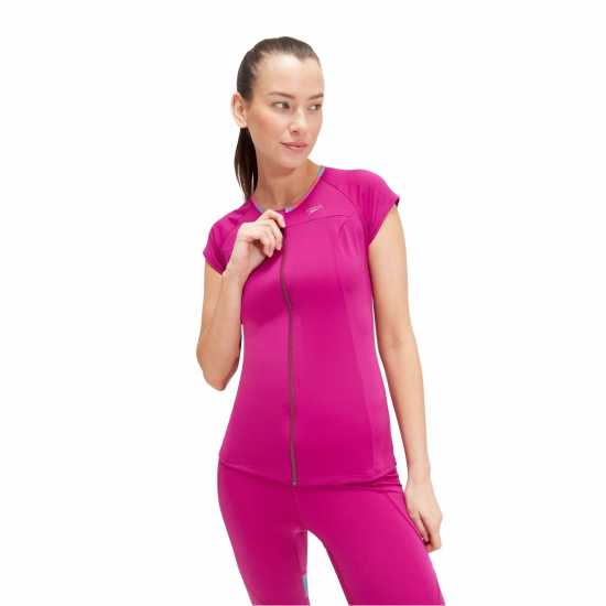 Speedo Cap Sleeve Sun Top Womens Лилаво/Оранжево Дамски горнища с цип