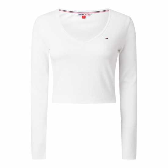 Tommy Jeans Tjw Bby Crp Essential Rib V Ls Бяло Womens