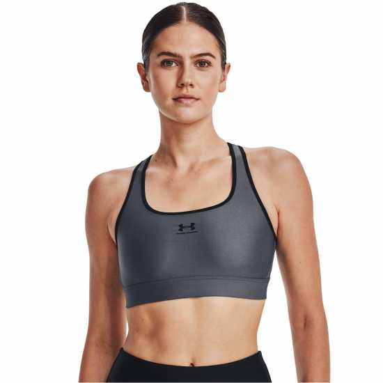 Under Armour Heatgear Armour Mid Padless Sports Bra Womens Черно/Сиво Синьо Спортни сутиени