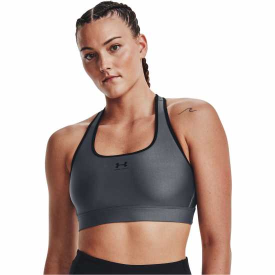 Under Armour Heatgear Armour Mid Padless Sports Bra Womens Черно/Сиво Синьо Спортни сутиени