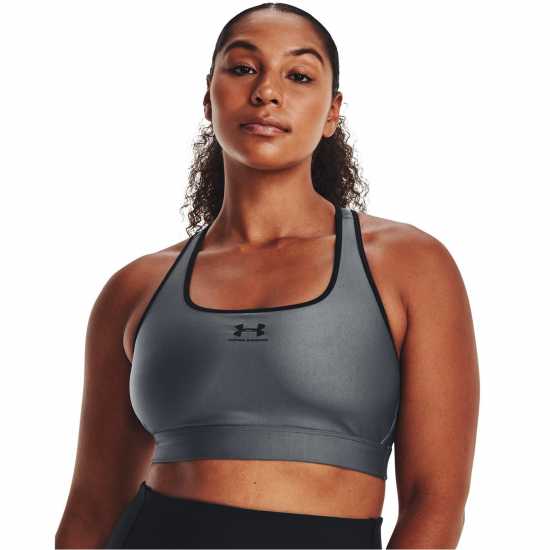 Under Armour Heatgear Armour Mid Padless Sports Bra Womens Черно/Сиво Синьо Спортни сутиени