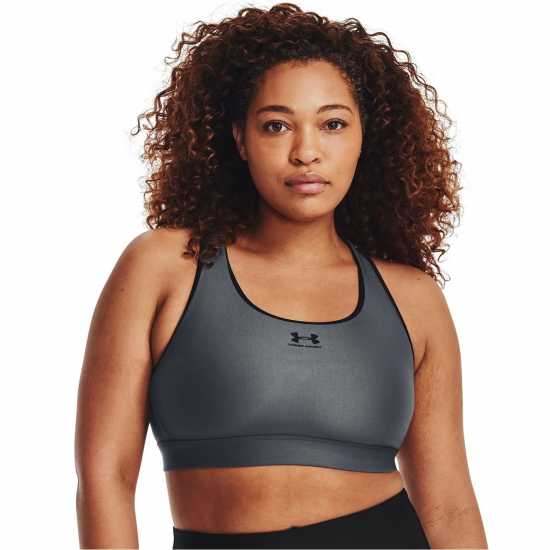 Under Armour Heatgear Armour Mid Padless Sports Bra Womens Черно/Сиво Синьо Спортни сутиени