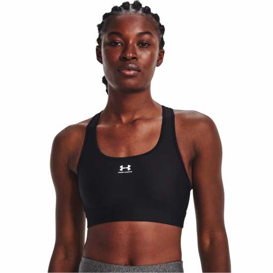 Under Armour Heatgear Armour Mid Padless Sports Bra Womens Черно/Бяло Спортни сутиени