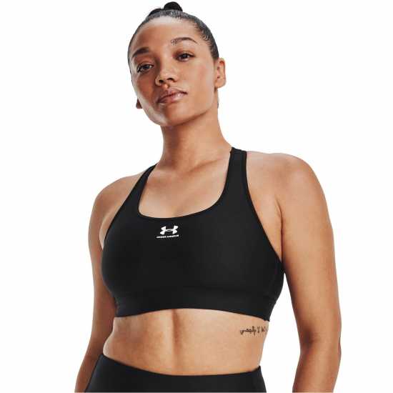 Under Armour Heatgear Armour Mid Padless Sports Bra Womens Черно/Бяло Спортни сутиени