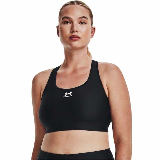 Under Armour Heatgear Armour Mid Padless Sports Bra Womens Черно/Бяло Спортни сутиени