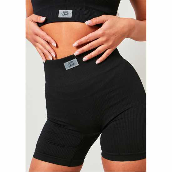 Missy Empire Black Missy Sport Ribbed High Waisted Cycle Short  Дамски клинове за фитнес