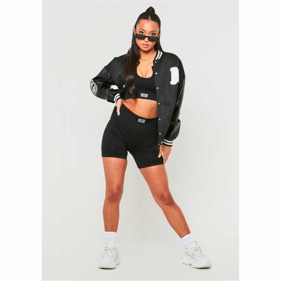 Missy Empire Black Missy Sport Ribbed High Waisted Cycle Short  Дамски клинове за фитнес