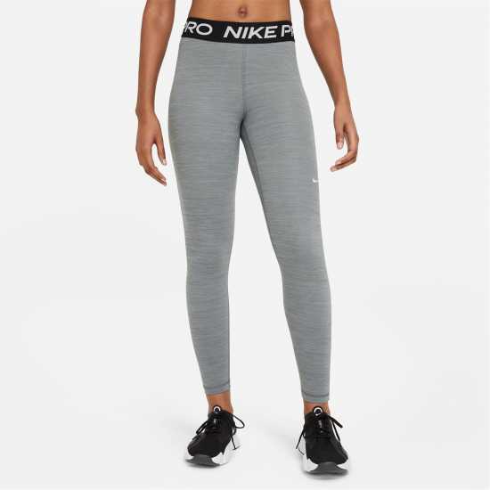 Nike Pro Women's Mid-Rise Mesh-Panelled Leggings Grey / White Дамски клинове за фитнес