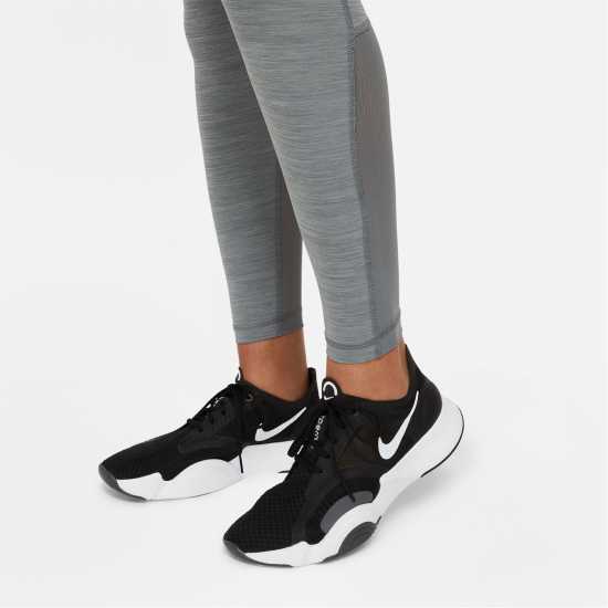 Nike Pro Women's Mid-Rise Mesh-Panelled Leggings Grey / White Дамски клинове за фитнес