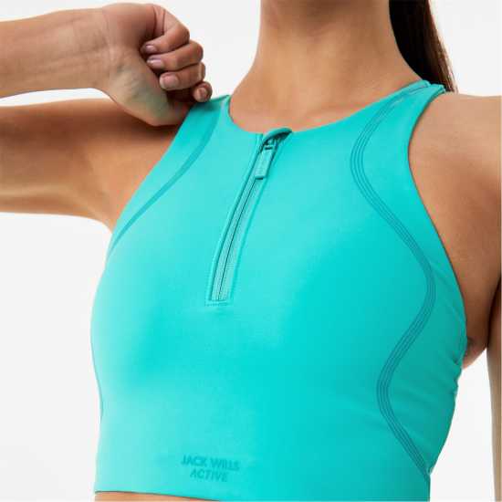 Jack Wills Zip-Up Sports Bra Синьо-зелено Спортни сутиени