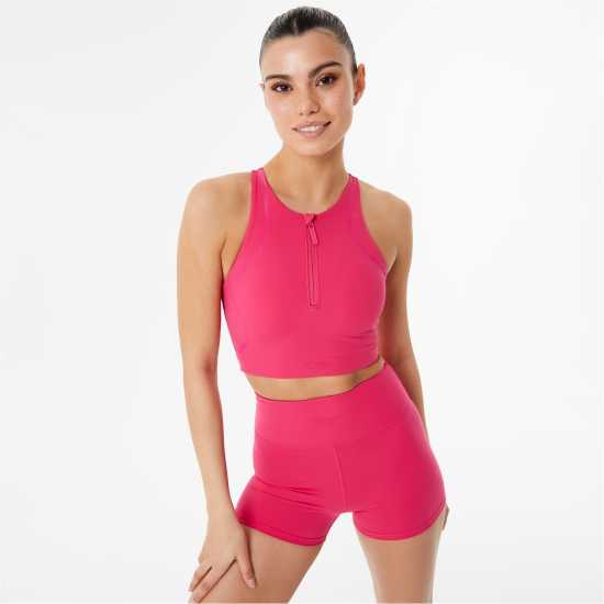 Jack Wills Zip-Up Sports Bra Горещо розово Спортни сутиени