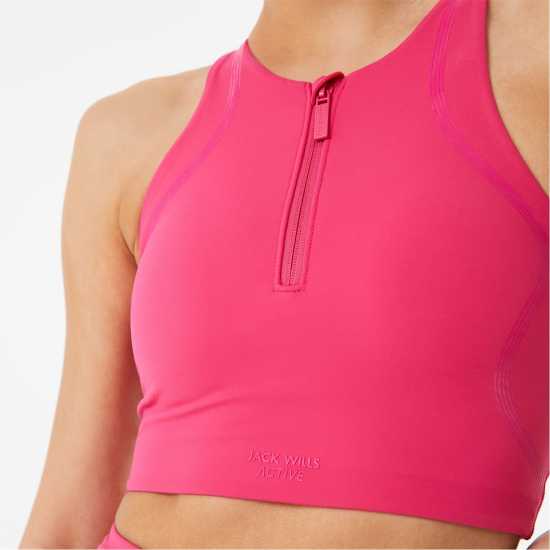 Jack Wills Zip-Up Sports Bra Горещо розово Спортни сутиени