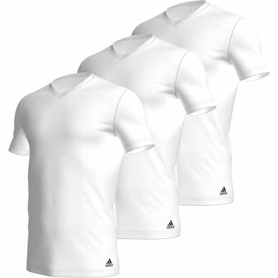 Adidas Мъжка Тениска 3 Pack Active Core Cotton V Neck T Shirt Mens White Мъжко облекло за едри хора