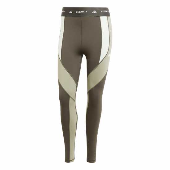 Adidas Techfit 7/8 Colourblock Leggings Womens Олива Дамски клинове за фитнес