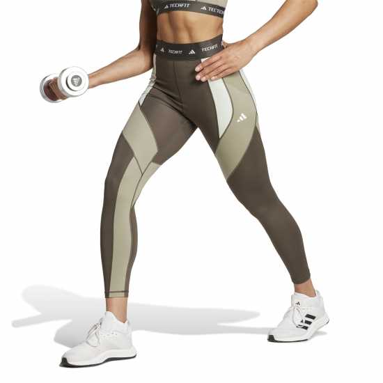 Adidas Techfit 7/8 Colourblock Leggings Womens Олива Дамски клинове за фитнес