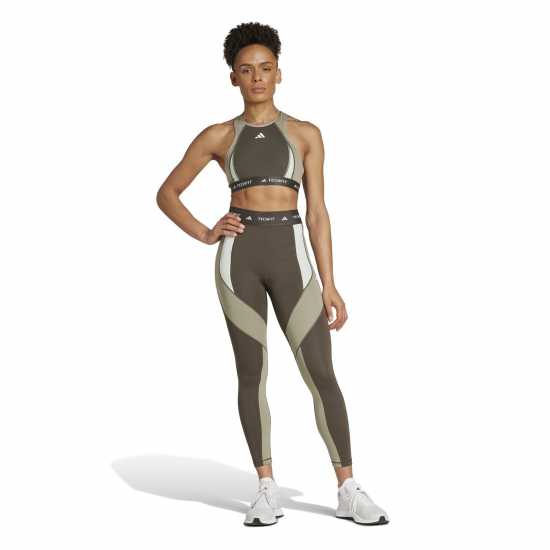 Adidas Techfit 7/8 Colourblock Leggings Womens Олива Дамски клинове за фитнес