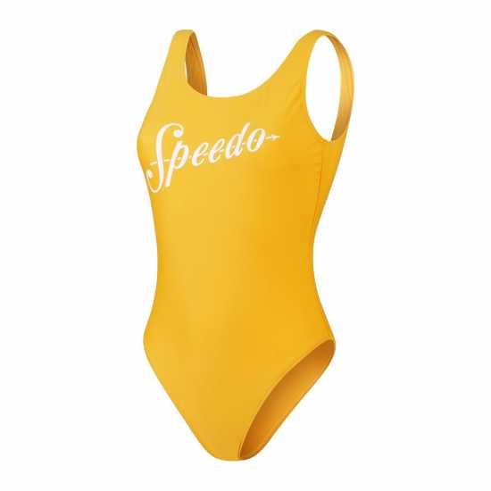 Speedo Logo Deep U Back Swimsuit Womens Жълто/Бяло Дамски бански