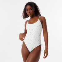 Jack Wills Ruched Side Swimsuit Бяло печатане Бикини танкини шорти