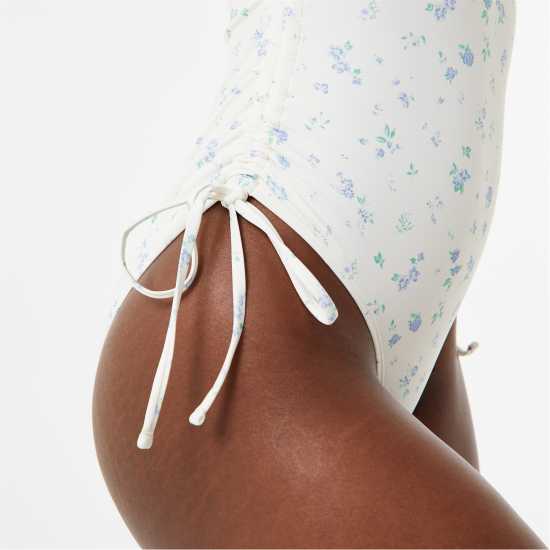 Jack Wills Ruched Side Swimsuit Бяло печатане Бикини танкини шорти