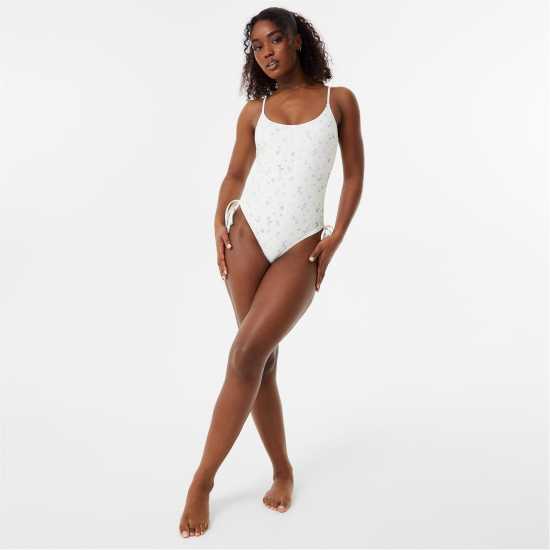 Jack Wills Ruched Side Swimsuit Бяло печатане Бикини танкини шорти