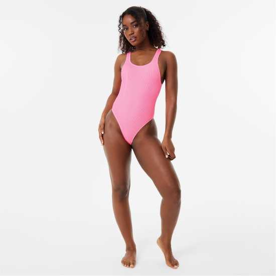 Jack Wills Scoop Back Crinkle Swimsuit Розово Дамско облекло плюс размер