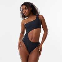 Jack Wills One Shoulder Cut Out Swimsuit Черно Бикини танкини шорти