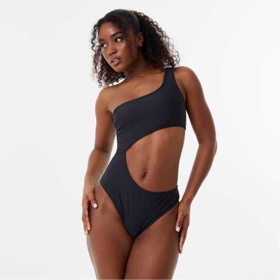 Jack Wills One Shoulder Cut Out Swimsuit Черно Бикини танкини шорти