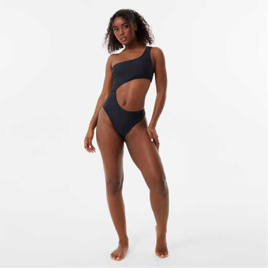 Jack Wills One Shoulder Cut Out Swimsuit Черно Бикини танкини шорти