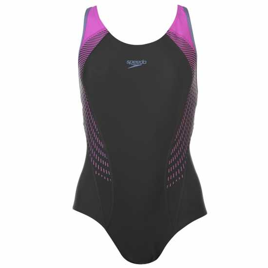 Speedo Дамски Бански Костюм Fit Laneback Swimsuit Ladies Черно/Дива/Сиво Дамски бански