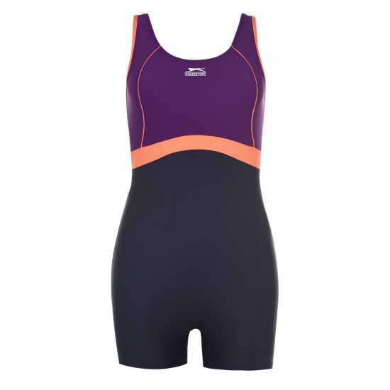 Slazenger Дамски Бански Костюм Boyleg Swimsuit Ladies Plum/Coral/Char Дамски бански