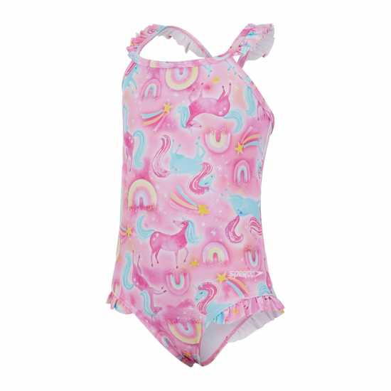 Speedo Thinstrap Frilled One Piece Infant Girls Розово/Синьо Детски бански и бикини