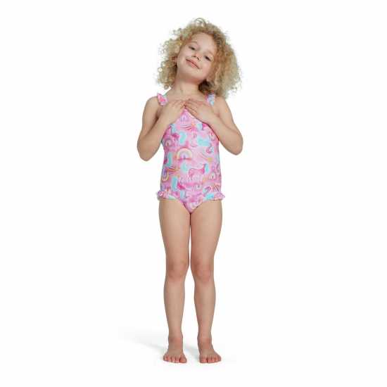 Speedo Thinstrap Frilled One Piece Infant Girls Розово/Синьо Детски бански и бикини