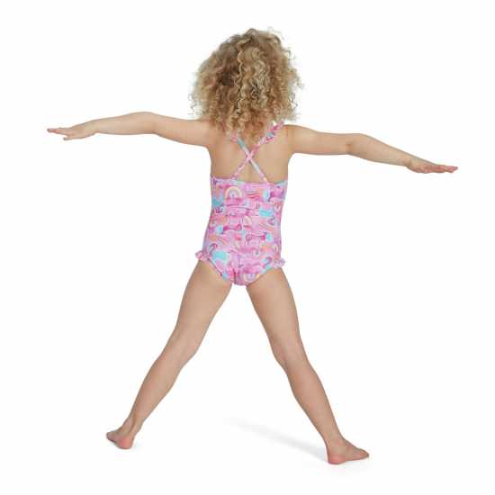 Speedo Thinstrap Frilled One Piece Infant Girls Розово/Синьо Детски бански и бикини