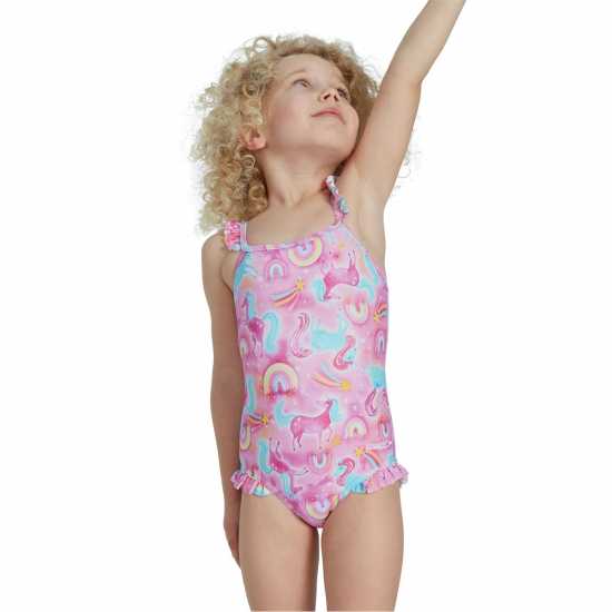 Speedo Thinstrap Frilled One Piece Infant Girls Розово/Синьо Детски бански и бикини