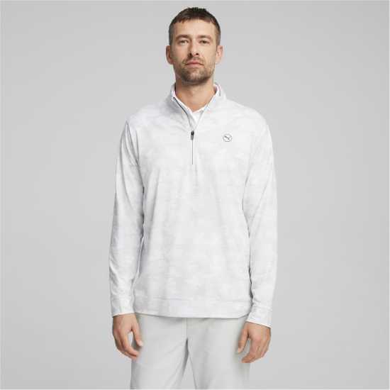 Puma Външен Слой Мъже Cloudspun Camo Quarter Zip Baselayer Top Mens Бяло Светлина Голф облекло