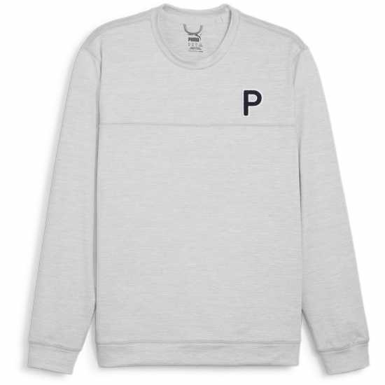 Puma Cloudspun Patch Crewneck Jumper Mens Сиво синьо Голф облекло